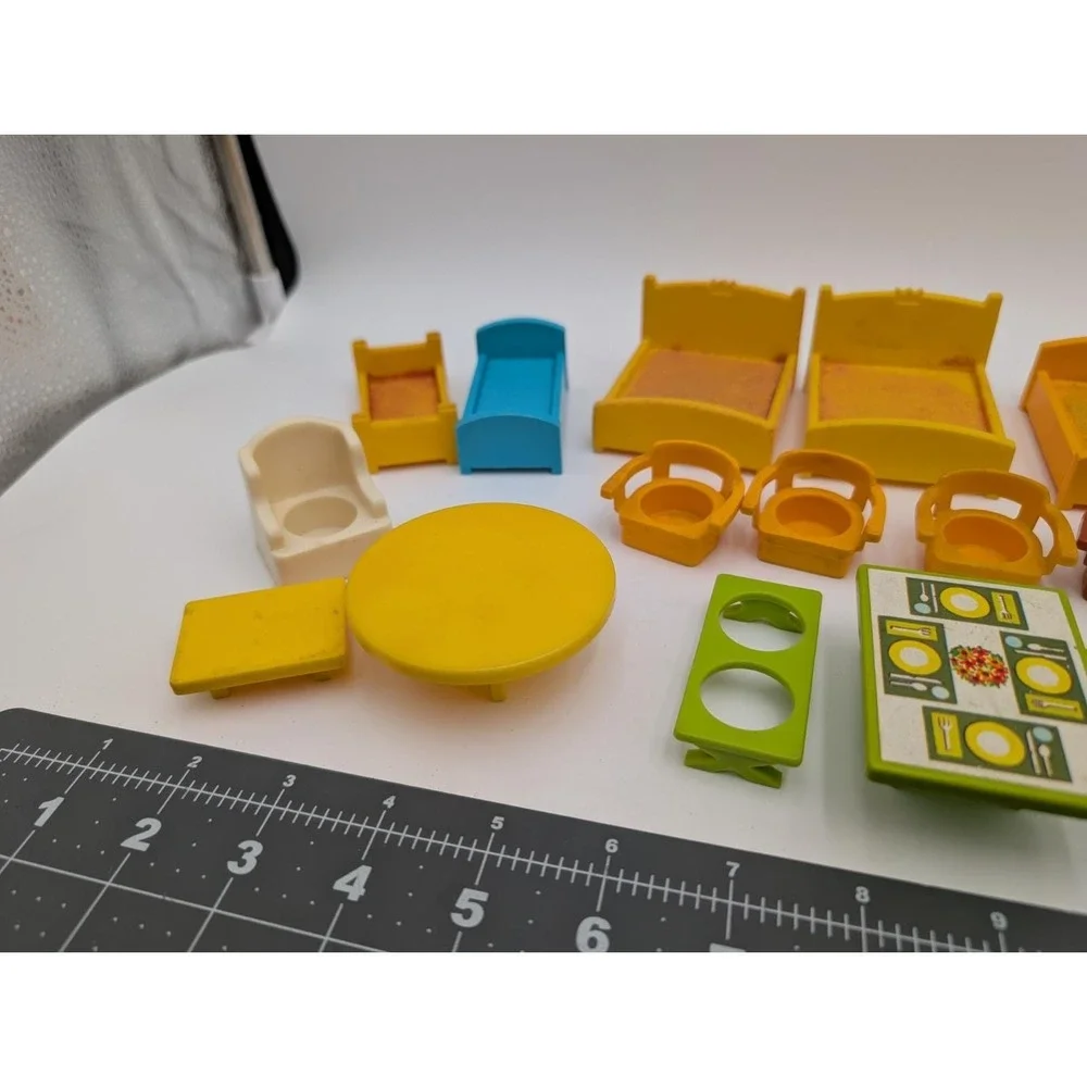 Fisher Price Little People Furniture Bed Picnic Table Bench Kitchen Vintage Lot